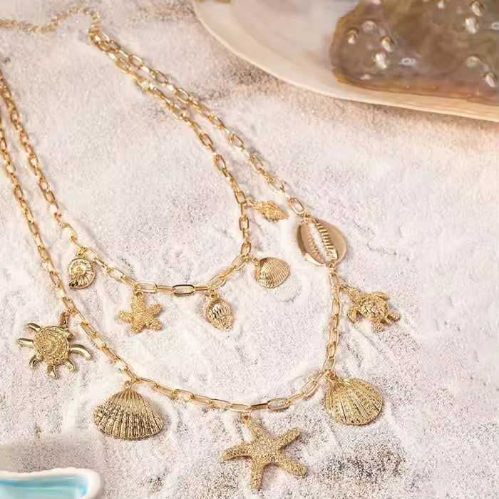 Layered Beach Charm Necklace