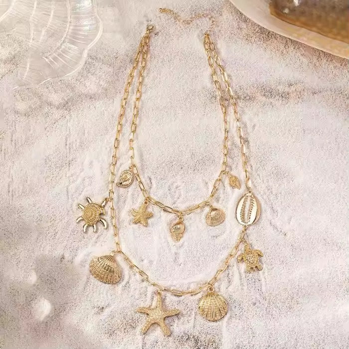 Layered Beach Charm Necklace