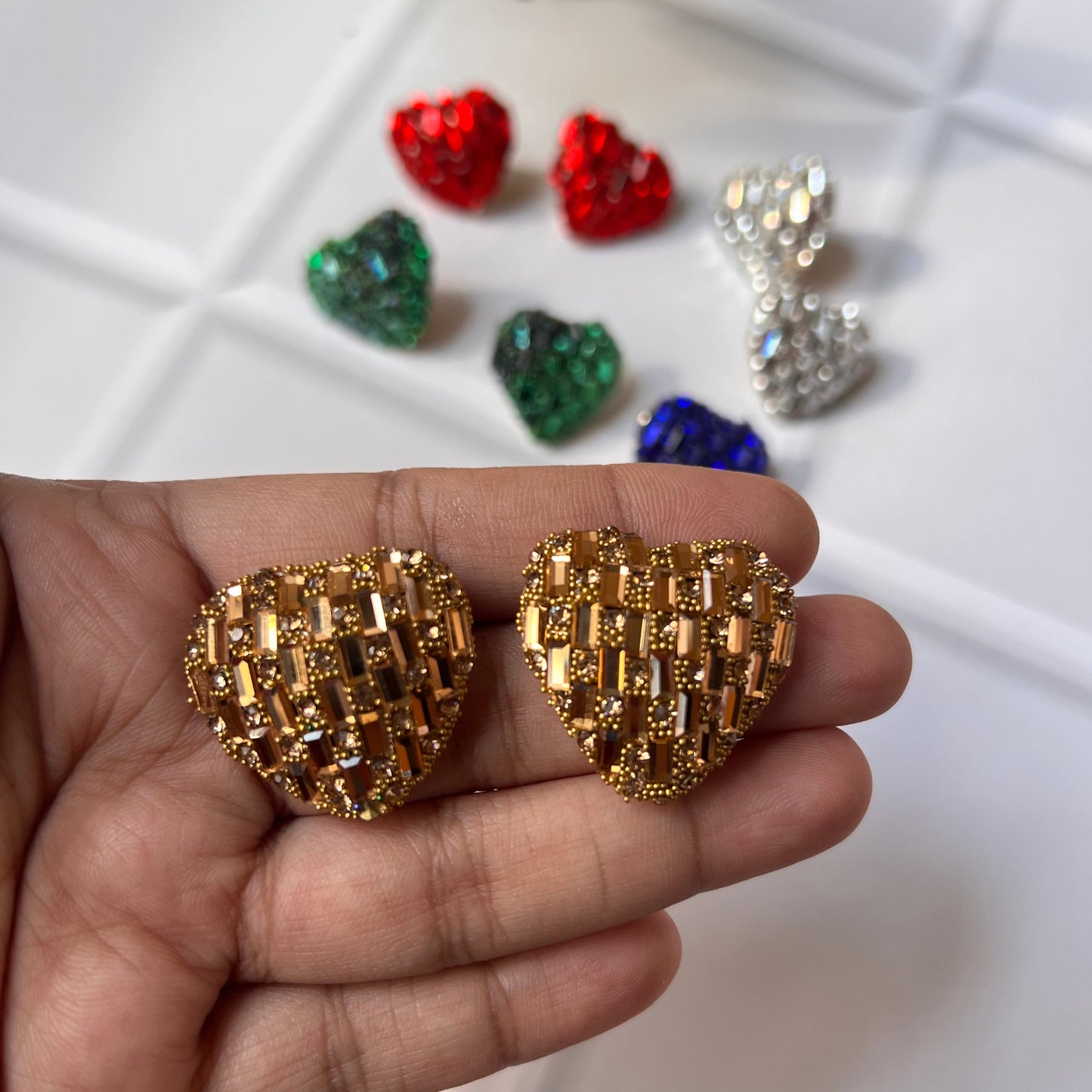 Mini Heart Rhinestone Studs