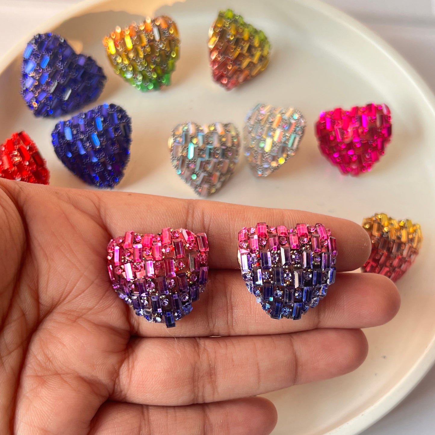 Mini Heart Rhinestone Studs