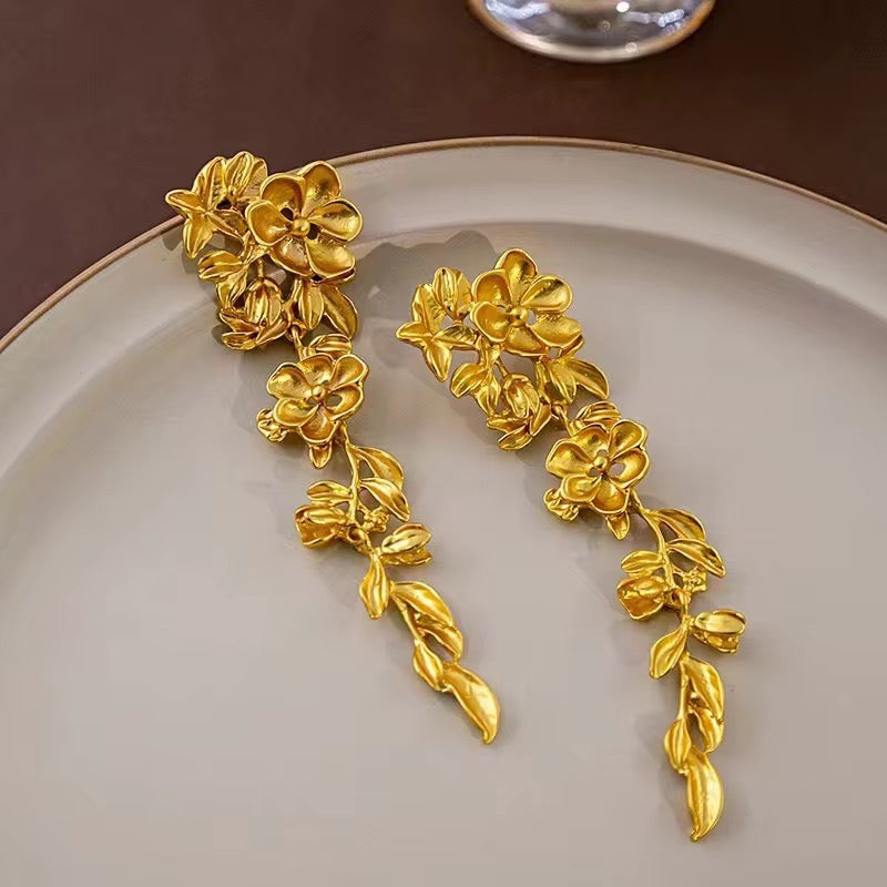 Golden Floral Danglers