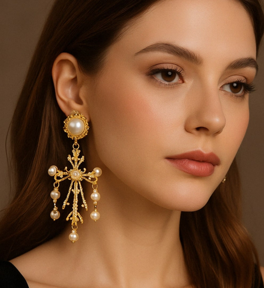 Imperial Pearl Cross Earrings