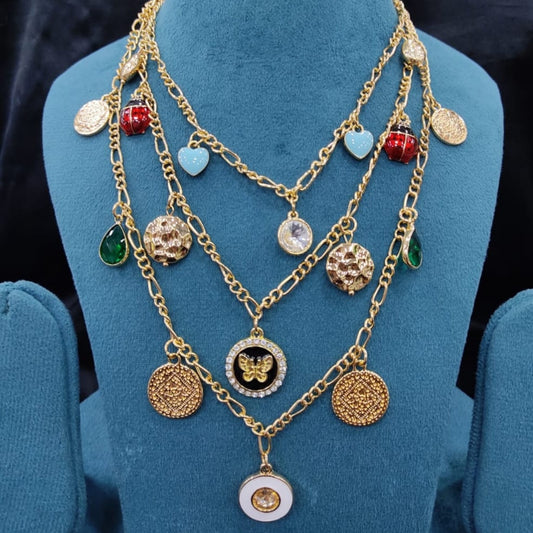 Lady Bug Charm Layered Necklace