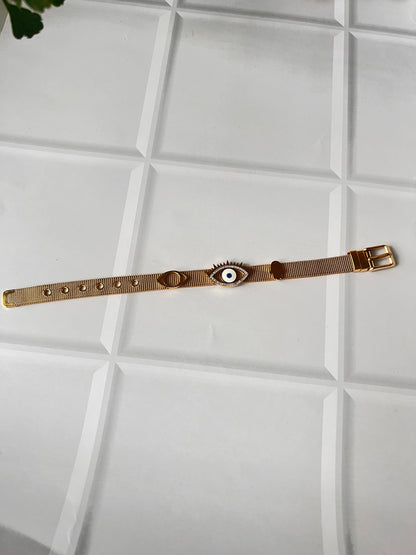 Tri Evil Eye Watch Belt Bracelet