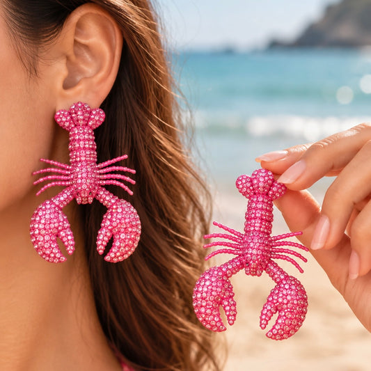 Pink Lobster Earrings