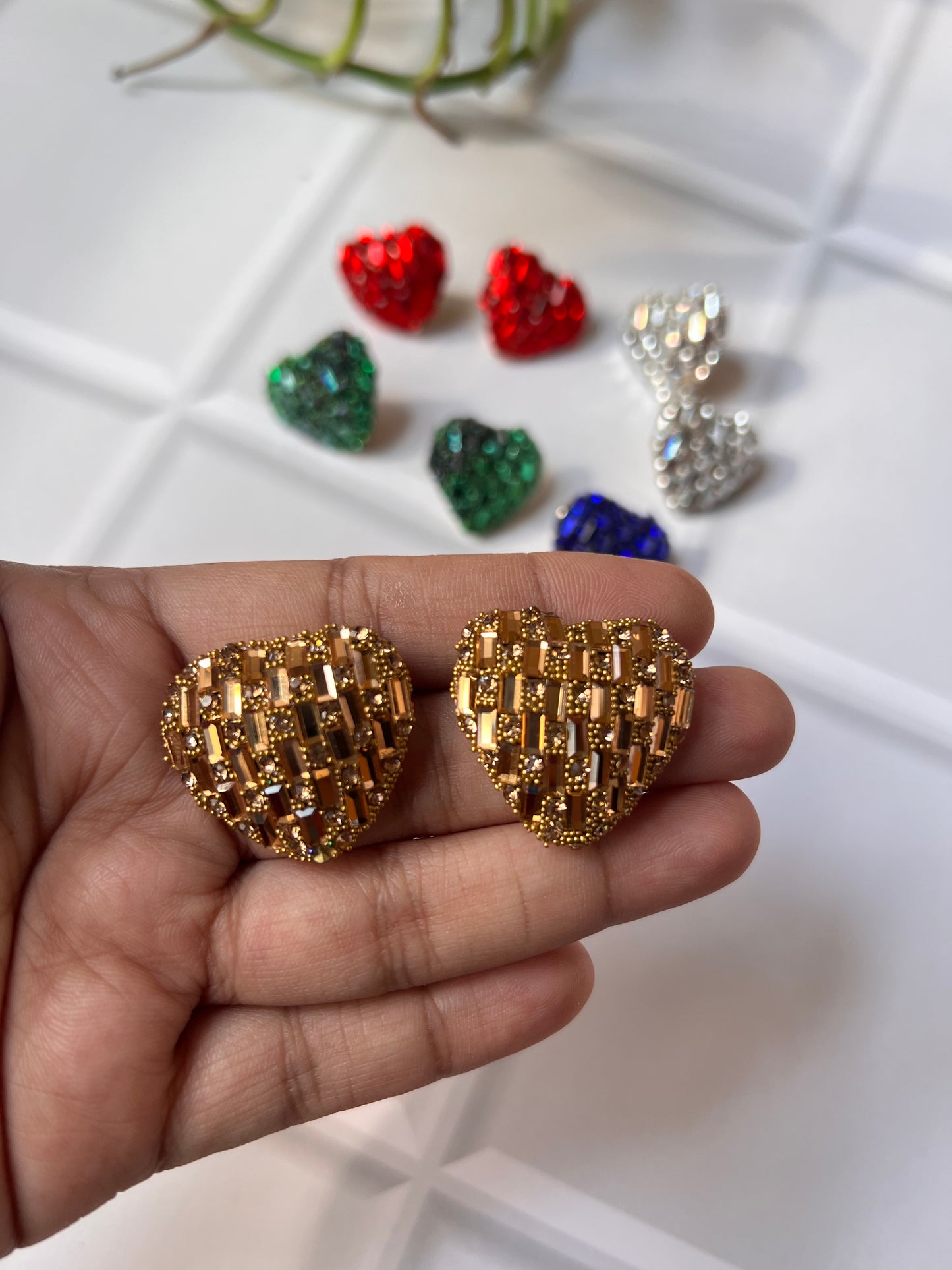 Mini Heart Rhinestone Studs