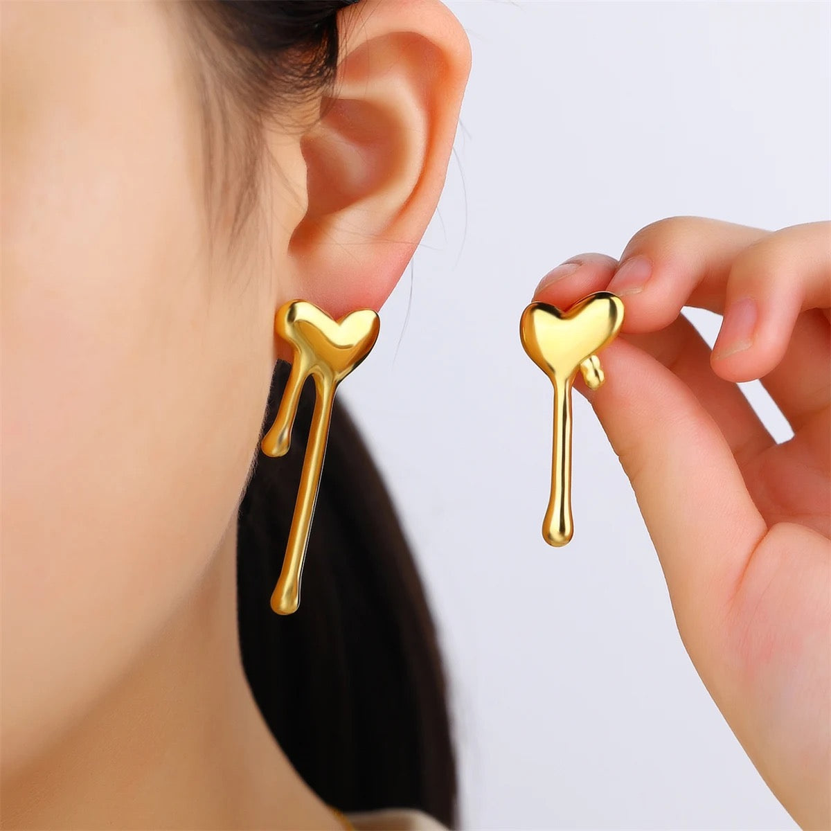 Drippy Long Heart Earrings