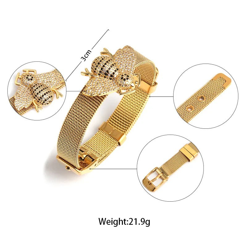 Call Me Bee Watch Belt Bracelet - Golden