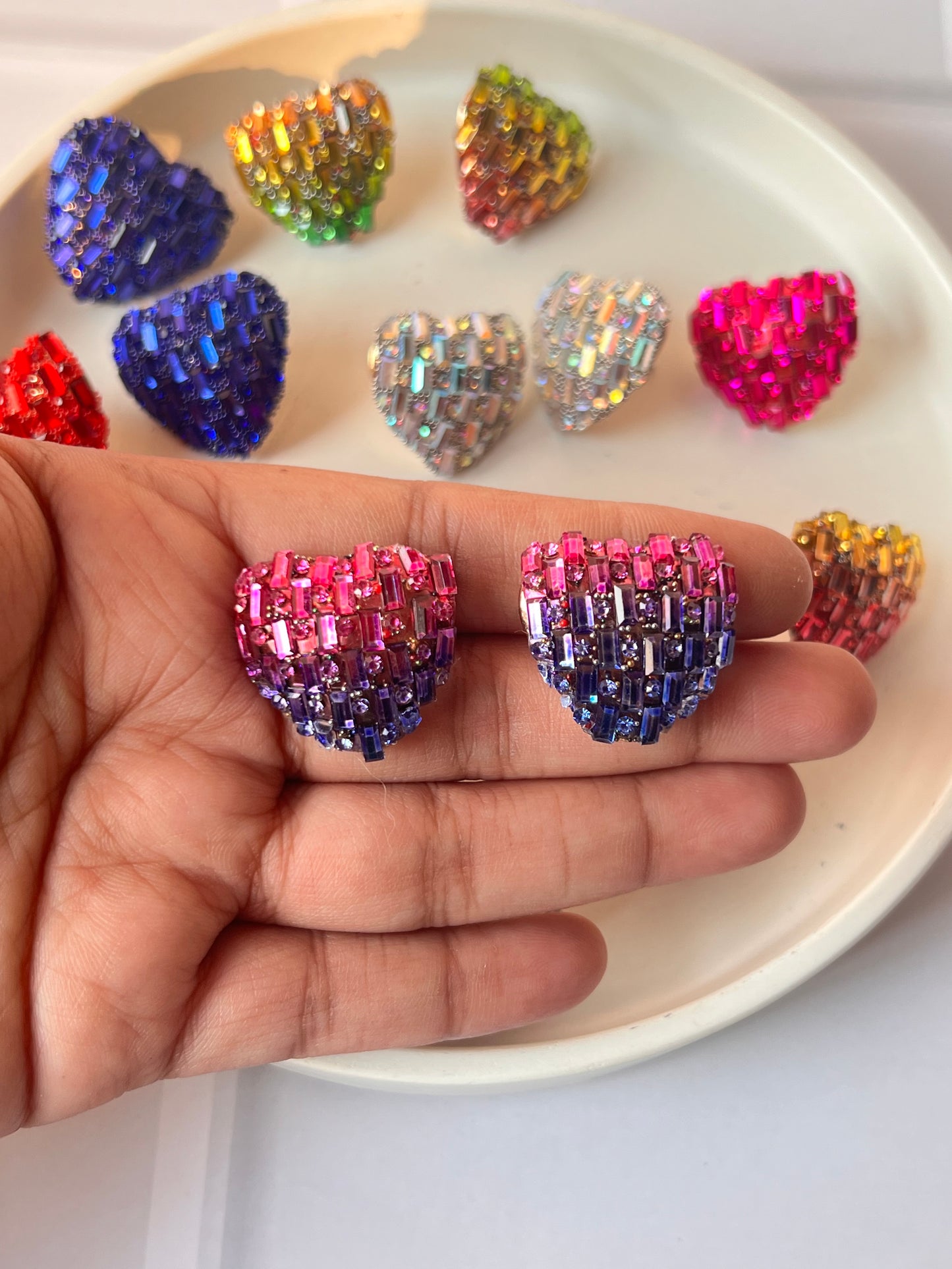 Mini Heart Rhinestone Studs