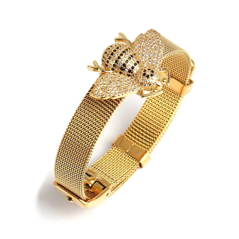 Call Me Bee Watch Belt Bracelet - Golden