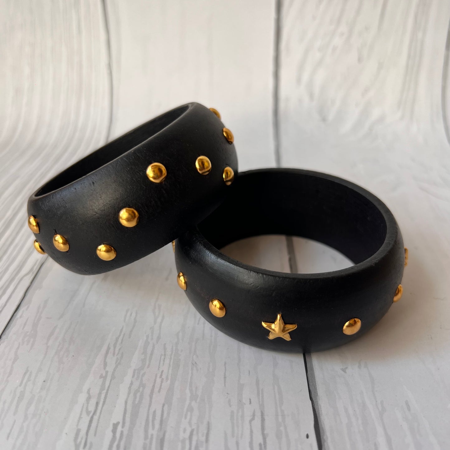 Black Stud Wooden Bangle