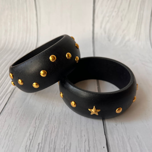 Black Stud Wooden Bangle