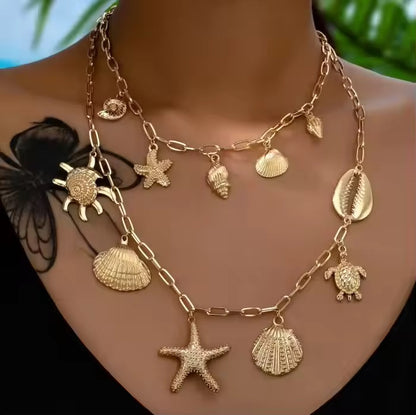 Layered Beach Charm Necklace