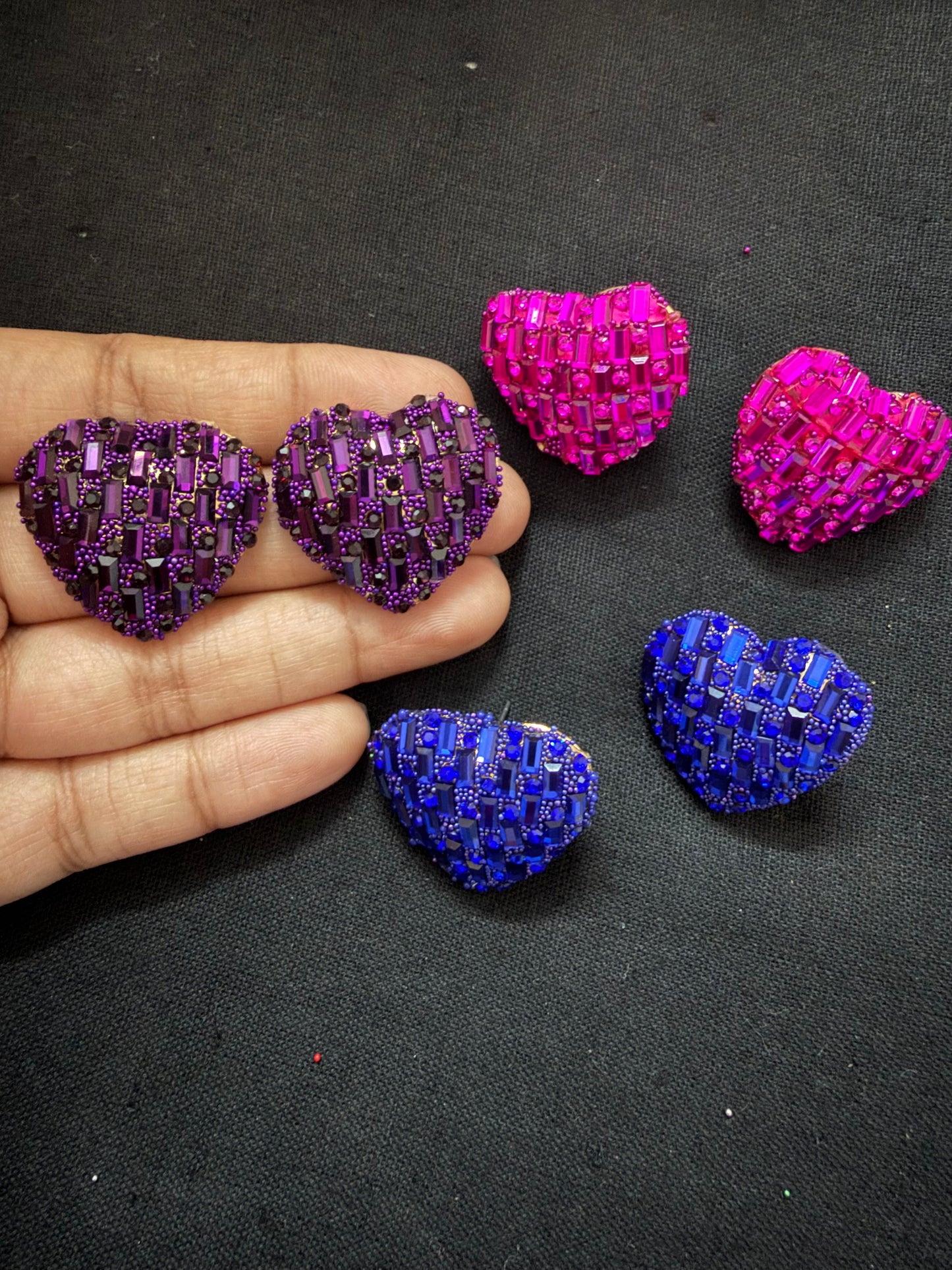 Mini Heart Rhinestone Studs