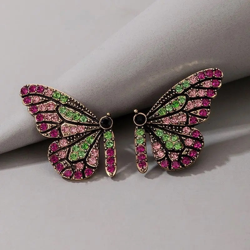 Rhinestone Butterfly Studs