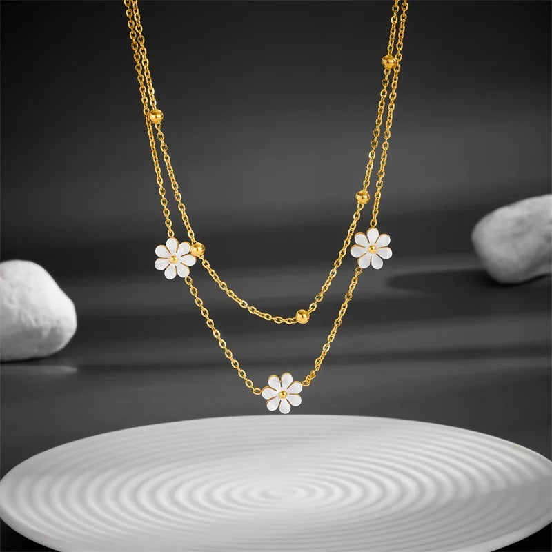 White floral Layered Chain