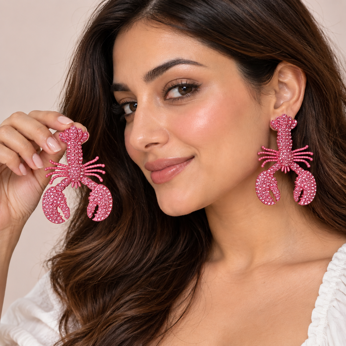 Pink Lobster Earrings