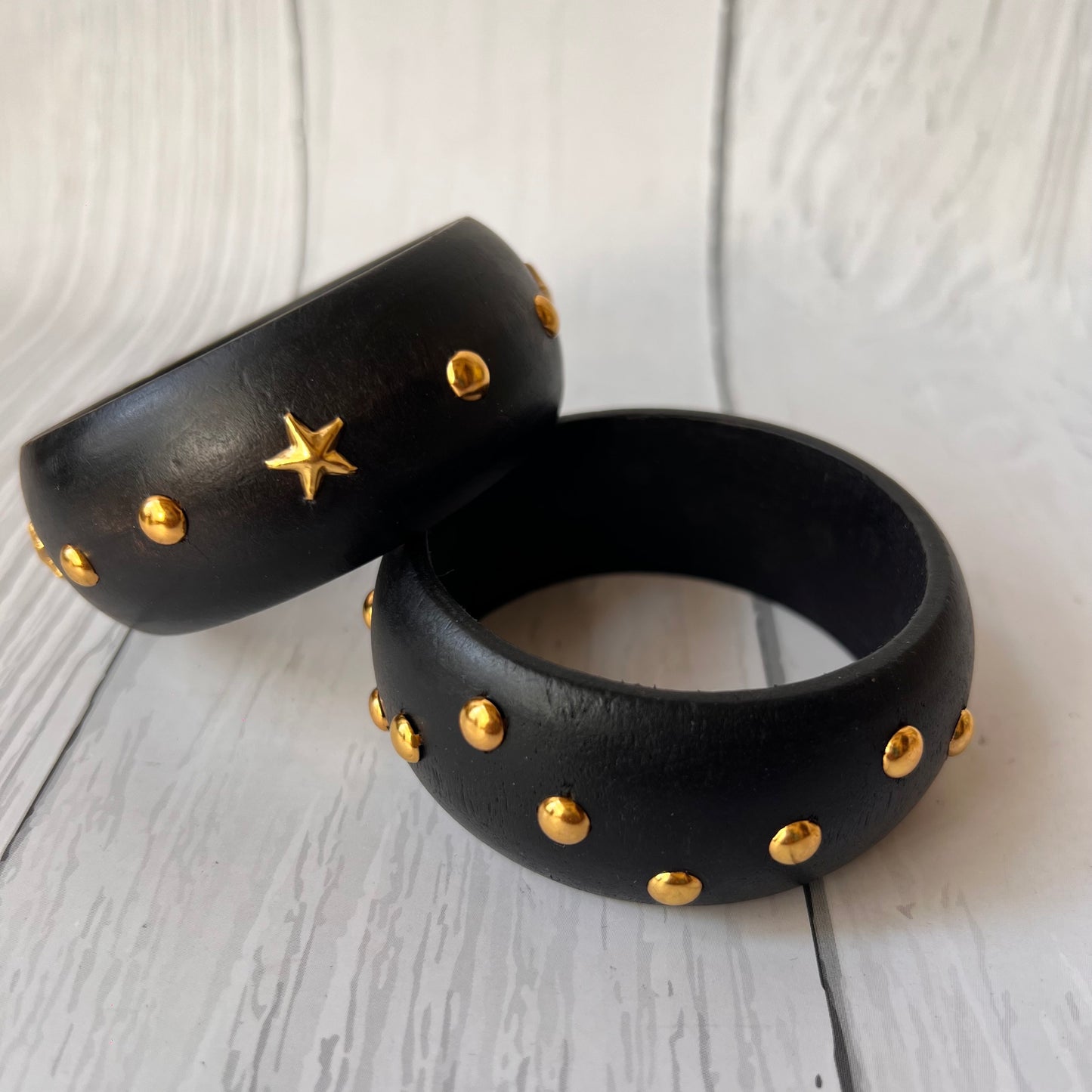 Black Stud Wooden Bangle