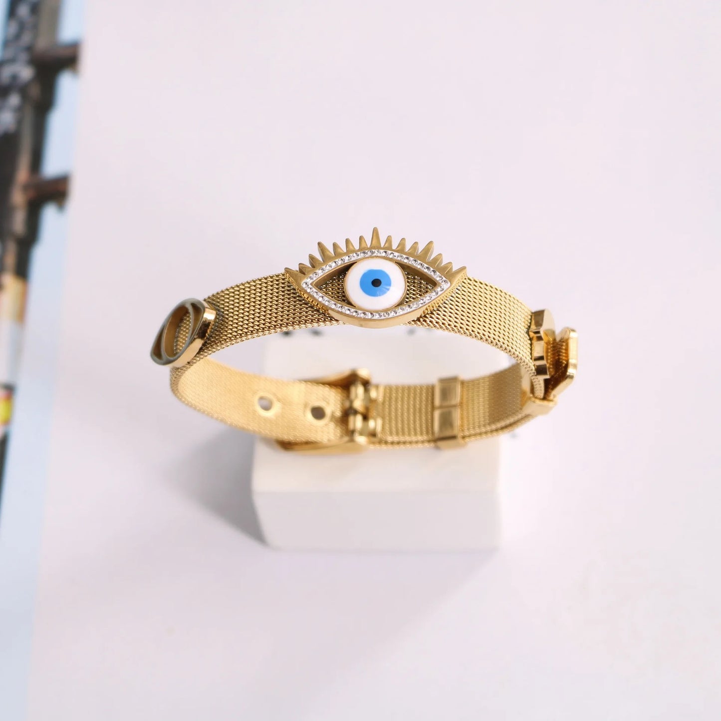 Tri Evil Eye Watch Belt Bracelet