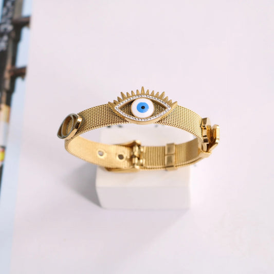 Tri Evil Eye Watch Belt Bracelet