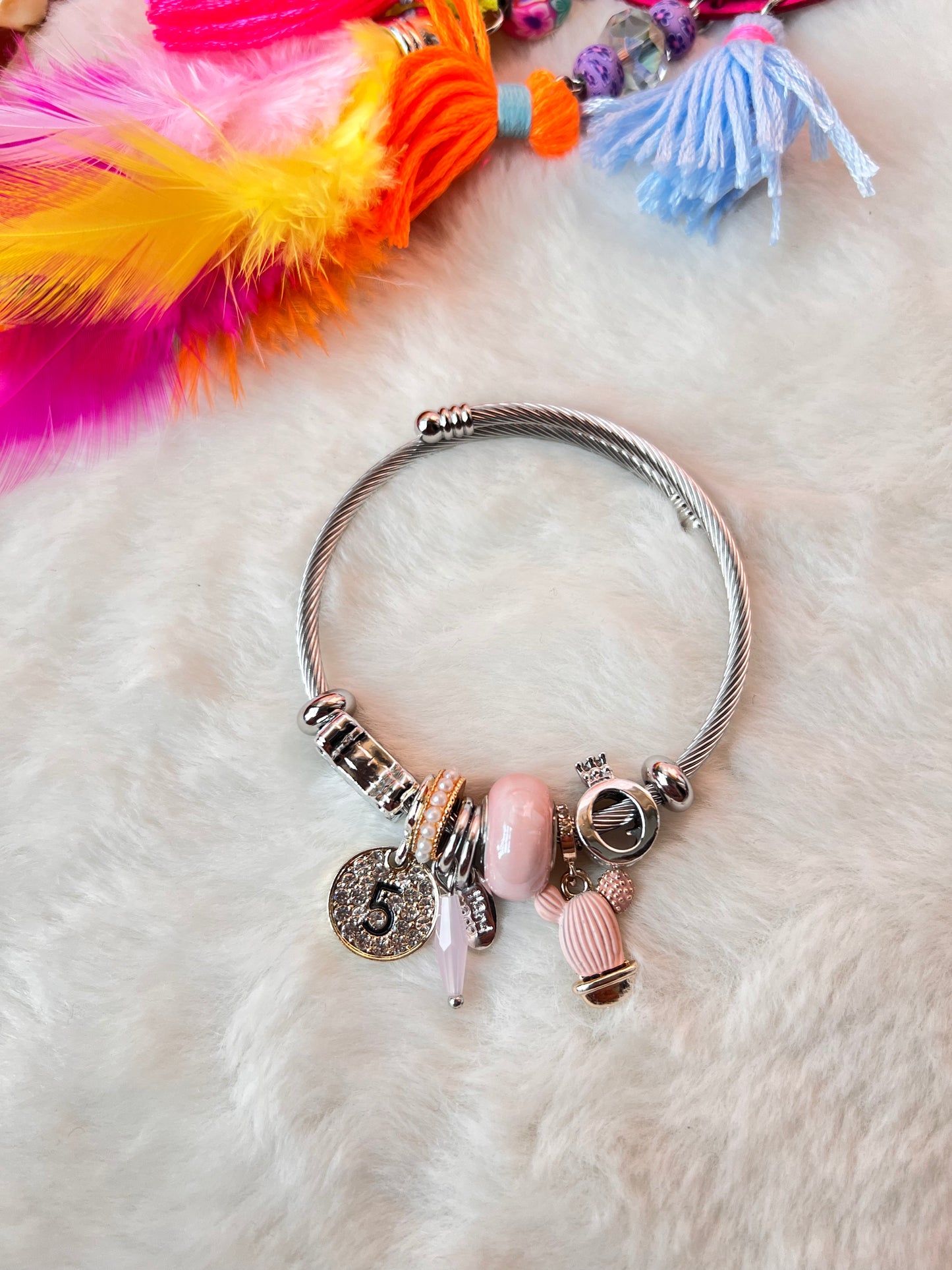 Pink Cactus Charm Bracelet