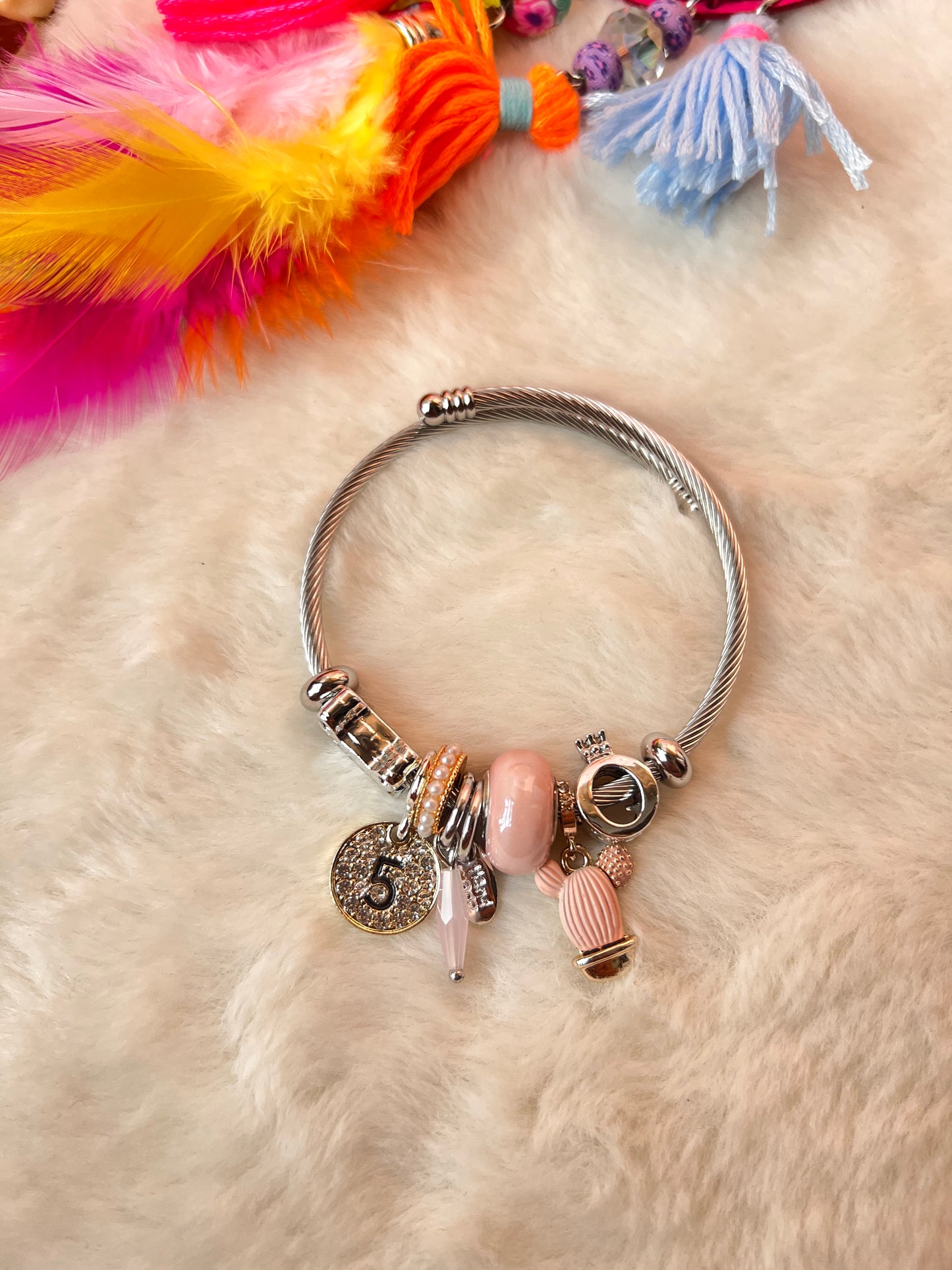 Pink Cactus Charm Bracelet