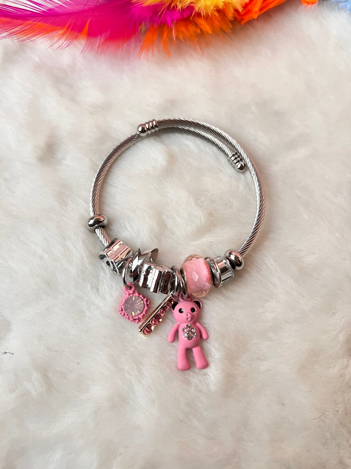 Pink Teddy Charm Bracelet