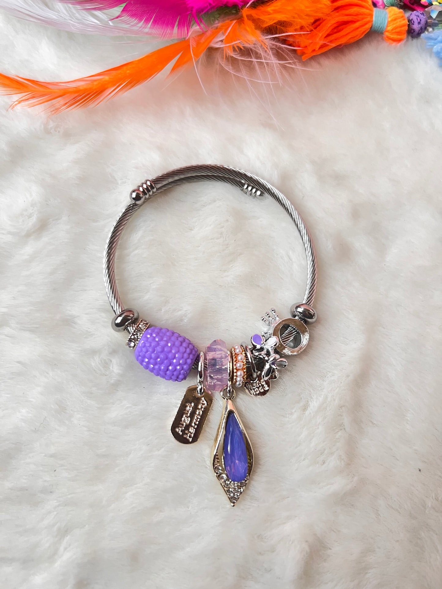 Purple Leaf Charm Bracelet